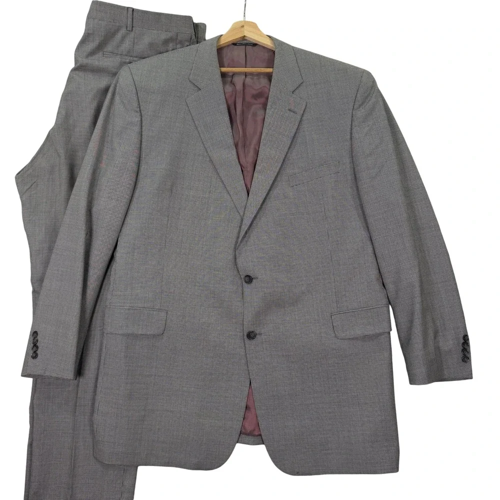 Jack Victor Mens 50XL Suit Grey Houndstooth Wool Super 110s Italian Fabric 42x34